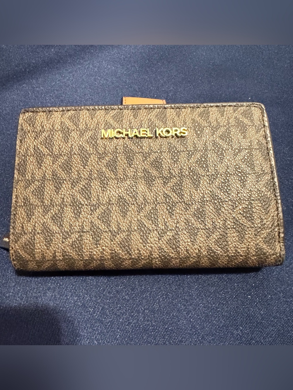 Michael Kors Women’s Brown Logo Folding Wallet w/ Zip Coin, ID/Photo, Cards